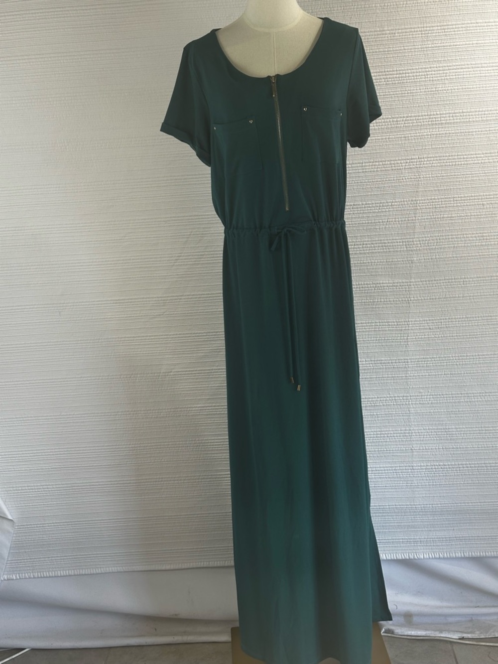 Haavi Teal Green Minimalist Zip Front Maxi Dress – Casual Chic Lounge Aesthetic
